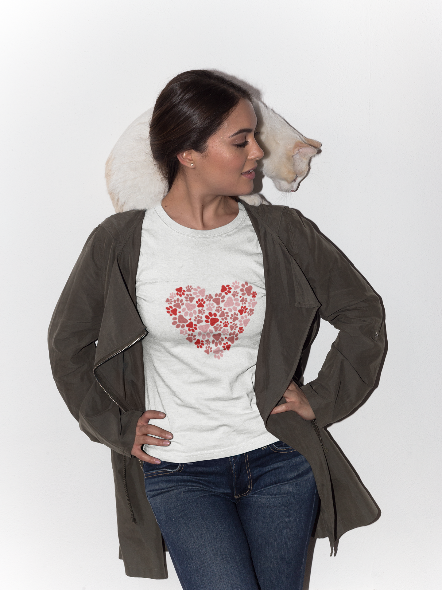 Cat Dog Paw Love Hearts Unisex Basic Softstyle Short-Sleeve T-Shirt