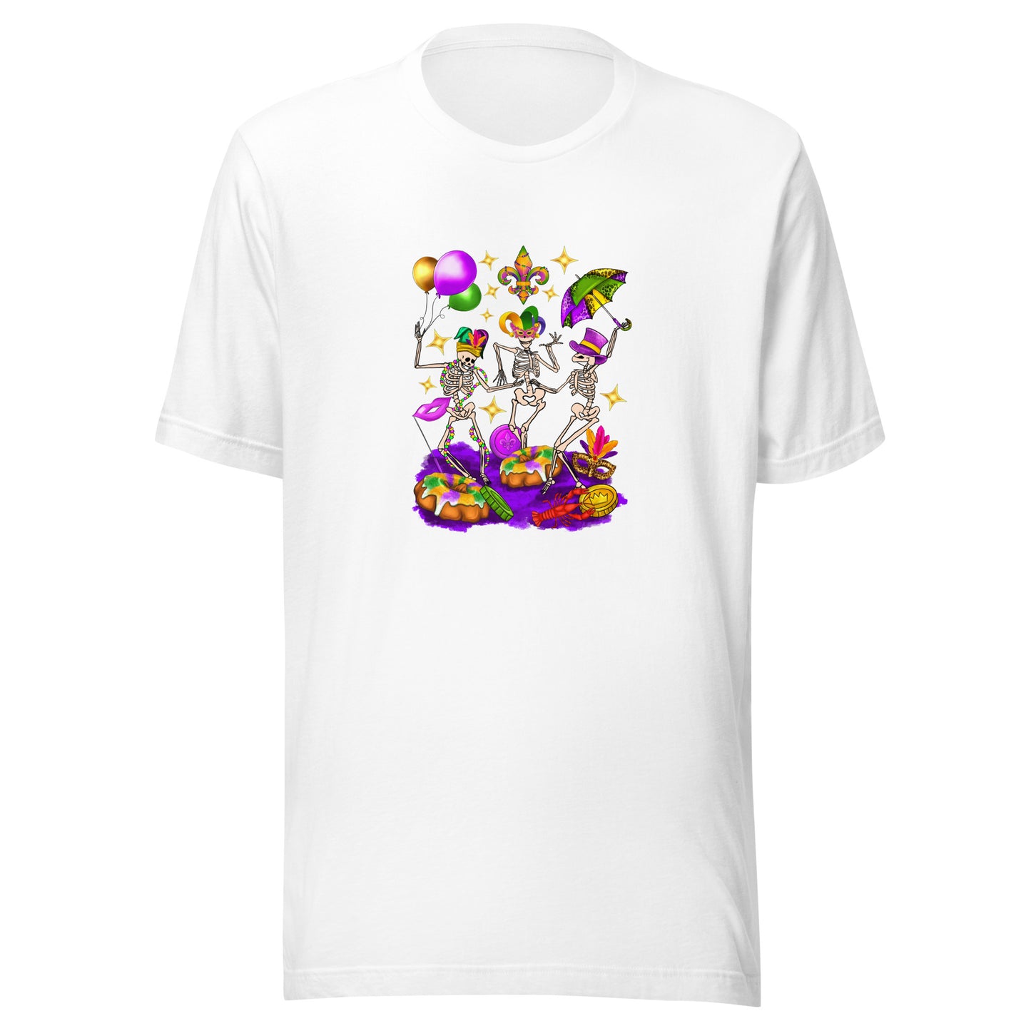 3-Skeleton Mardi Gras Unisex Staple Short-Sleeve T-Shirt